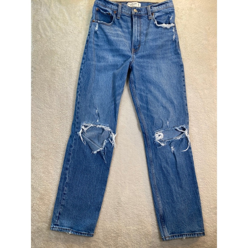 Abercrombie & Fitch The 90s Straight Ultra High Rise Distressed Jeans Blue 28 6R